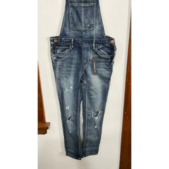 NWT Dollhouse Blue Distressed Denim Overalls Women’s Size 11 Juniors - Picture 3 of 7